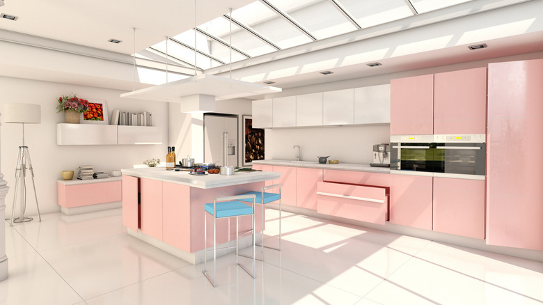 White and pink kitchen