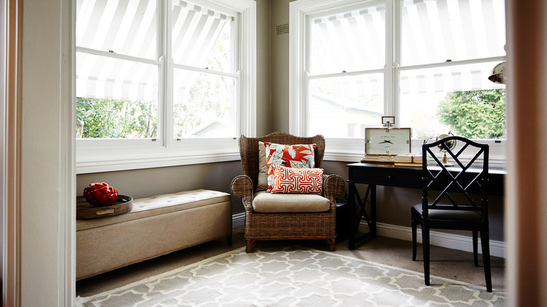 bench, chair, and desk