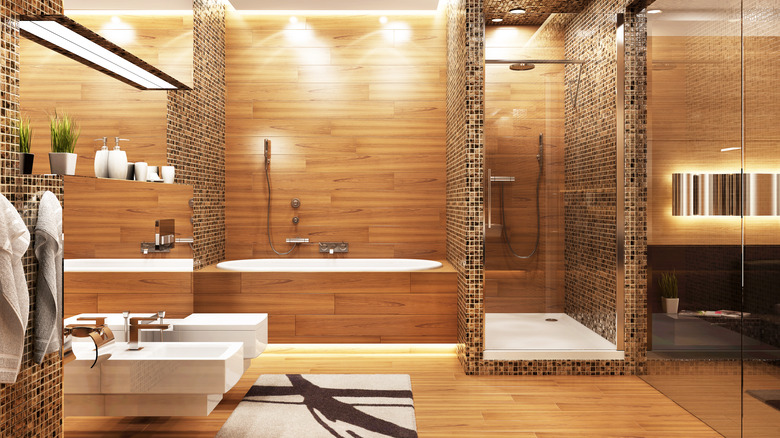 Wood paneled bathroom
