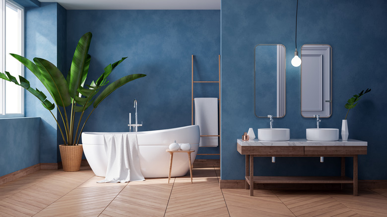 Cerulean blue bathroom walls
