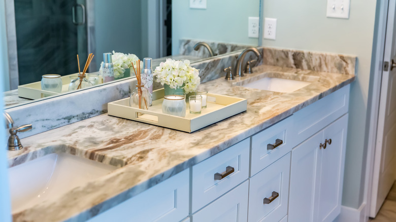 beige veined marble countertop