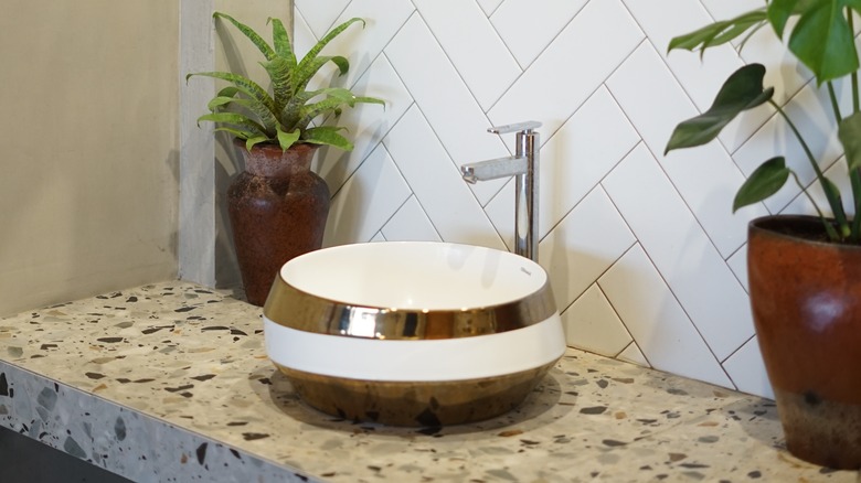 beige terrazzo with multi-colored stones