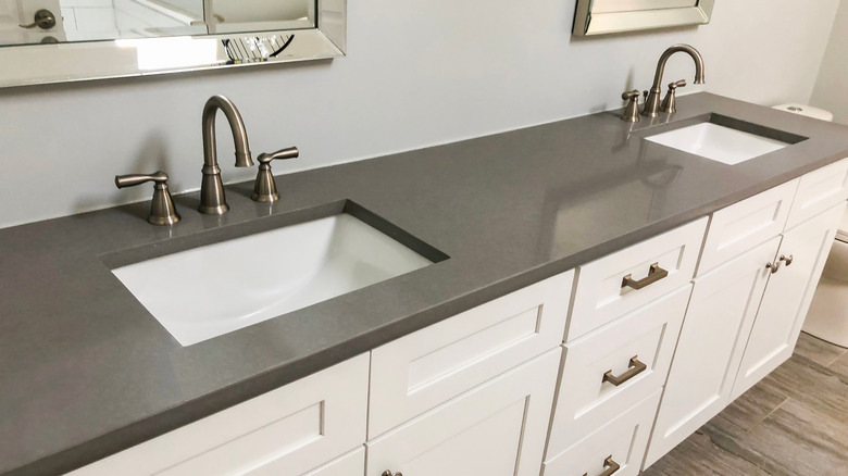 gray slate with white sinks