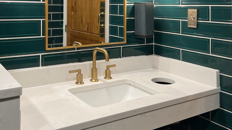 warm white with green tiles