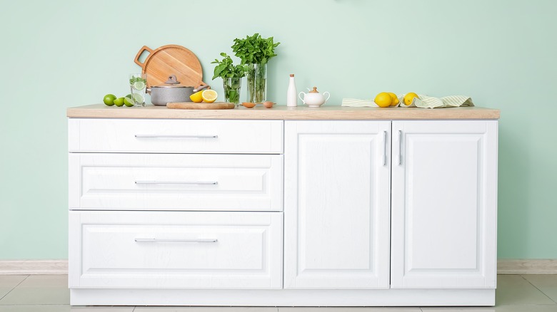 mint green wall in kitchen