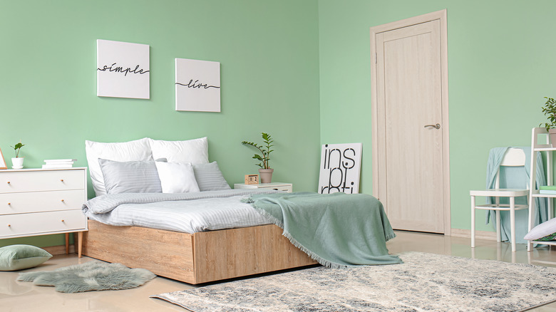 mint green walls in bedroom