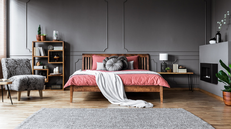 gray and pink bedroom