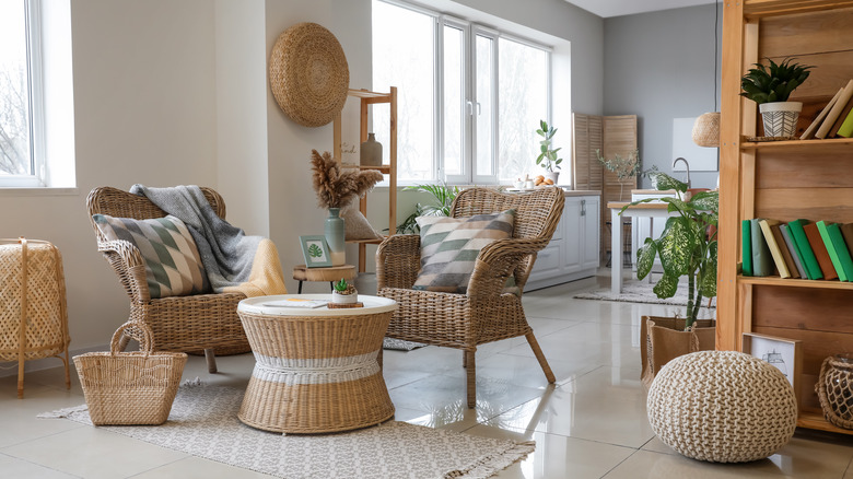 studio apartment with rattan furniture