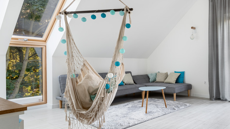 living room with hammock seat