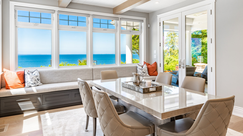 large window seat with ocean view