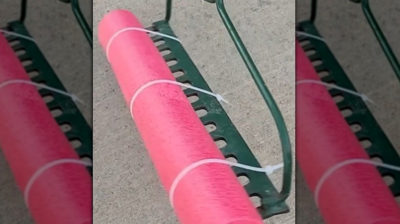 rake and pool noodle floor squeegee.