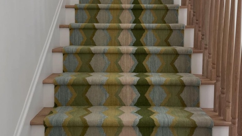 Geometric shaped carpet runner on stairs.