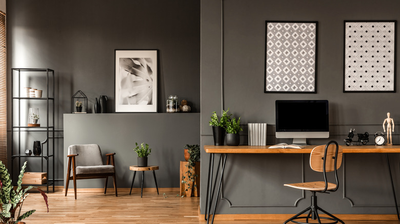 room with charcoal walls