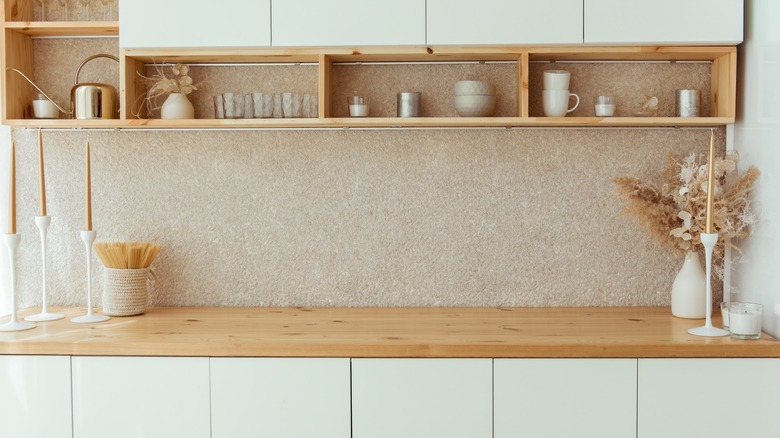 open shelving in kitchen
