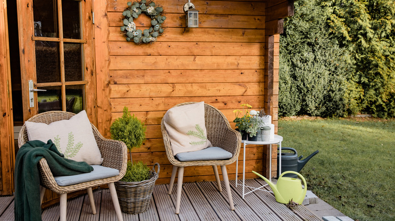 decorated porch of shed