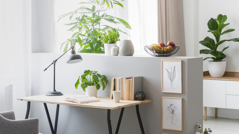 half wall and desk