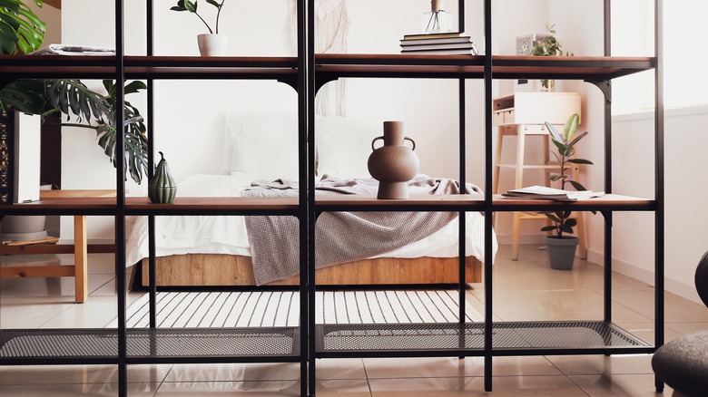 black open shelves