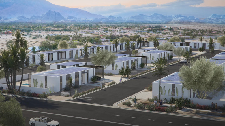 modern neighborhood with solar panels
