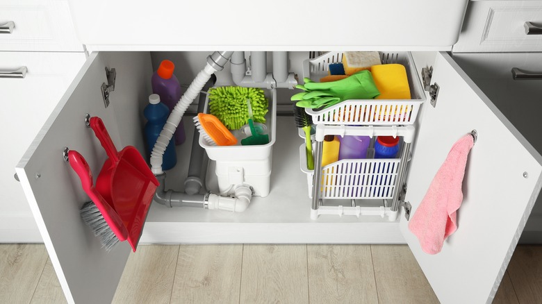 cleaning products under sink