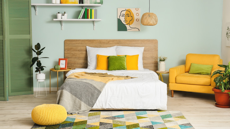 blue and yellow bedroom