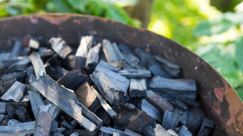 natural lump charcoal in a pot
