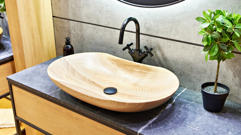 wood sink on a counter