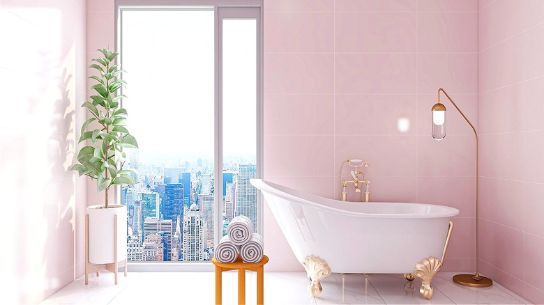 Rose petal pink wall bathroom