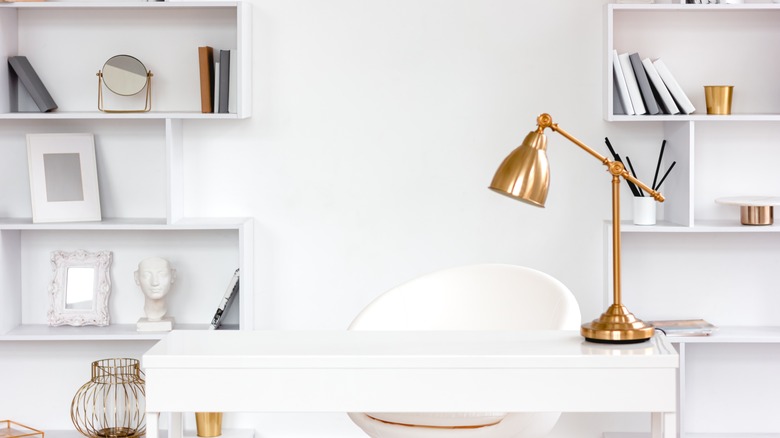 all-white bookshelves