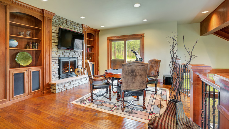 bookshelves in living area