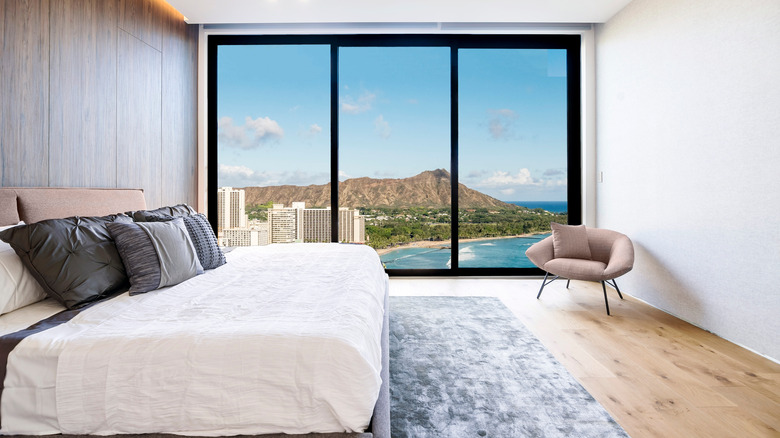 modern bedroom with beach view