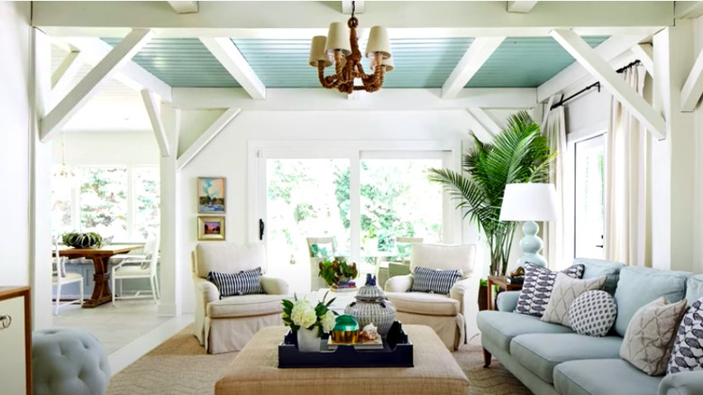 blue and white living room