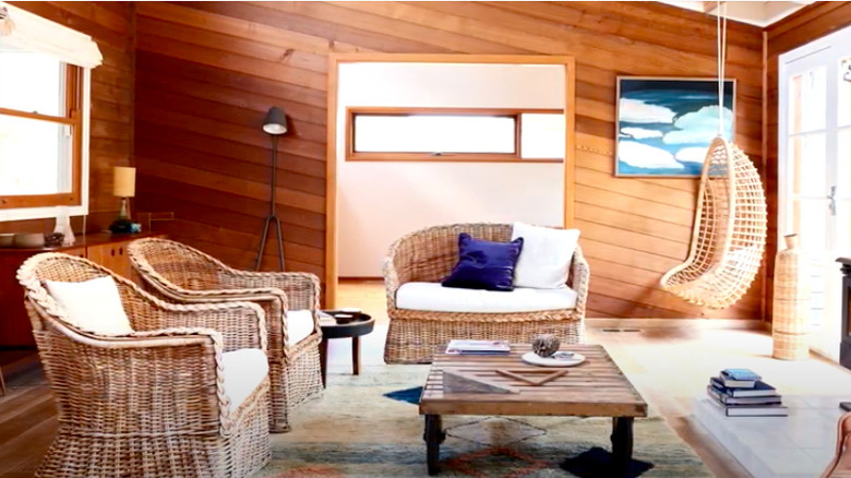 wood and wicker living room