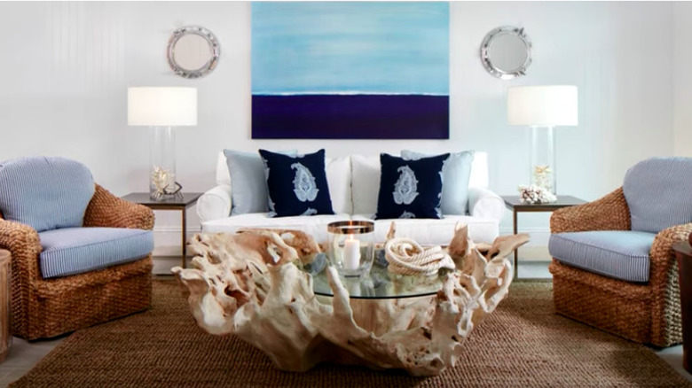 living room with driftwood table