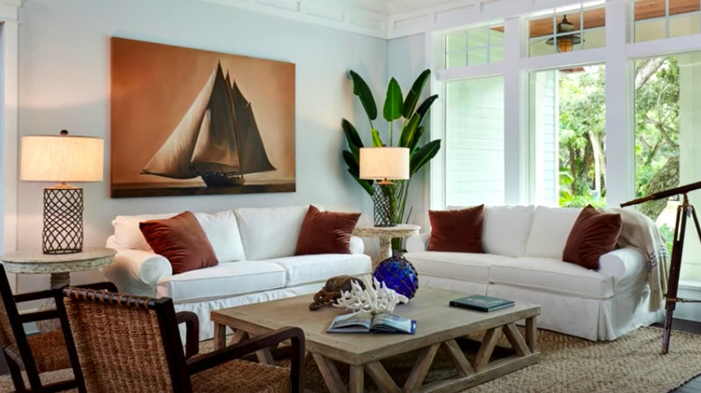 brown and white living room
