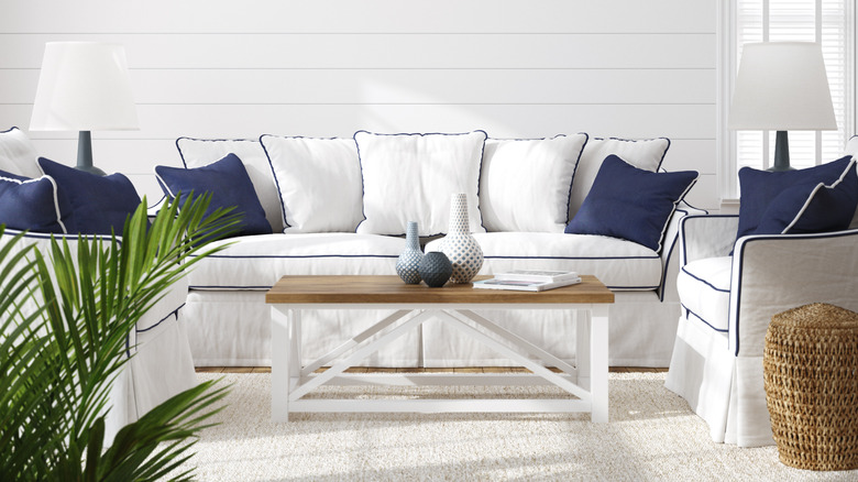 Blue and white beachy living room