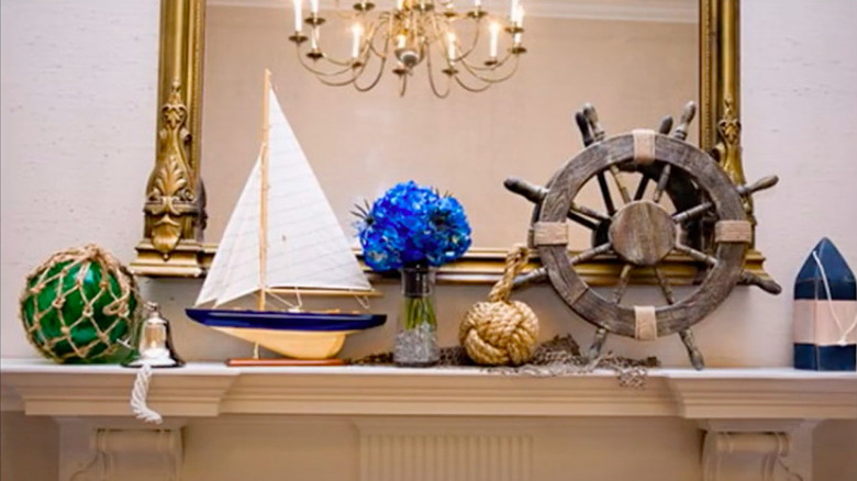 nautical-themed living room mantle