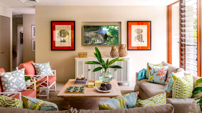 orange and green living room