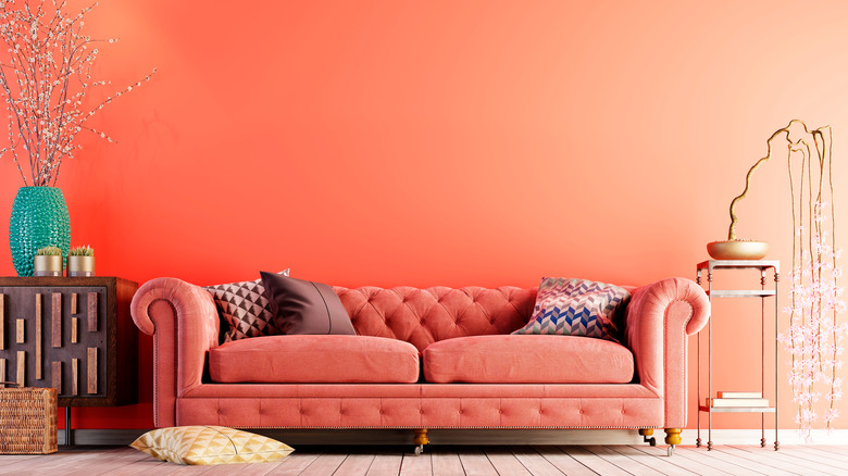 coral living room walls