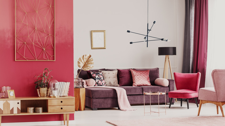 red accent wall in living room