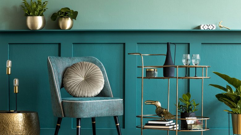 two-toned green painted walls