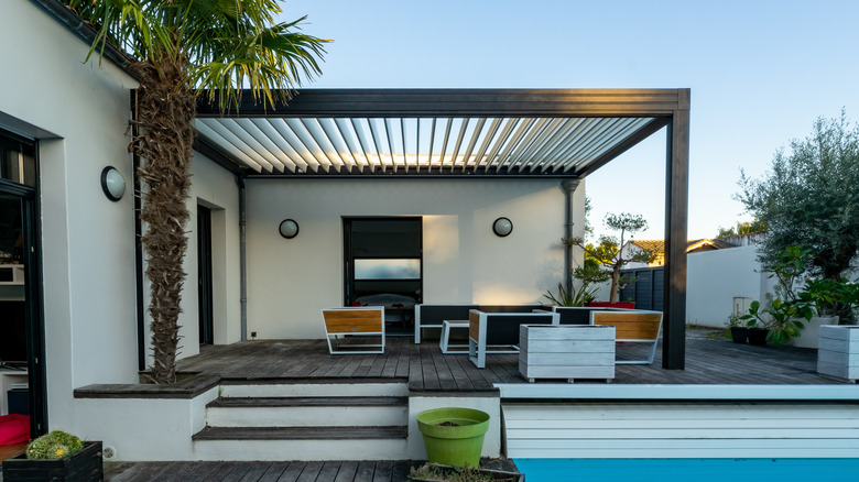 pool house with pergola