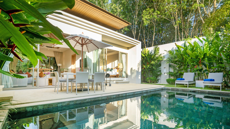 a secluded pool house