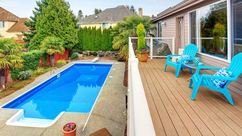 a pool house with privacy