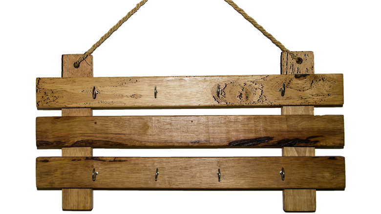 wooden hanger on white background
