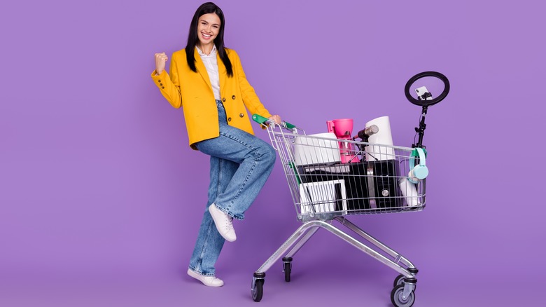 Woman with basket of appliances