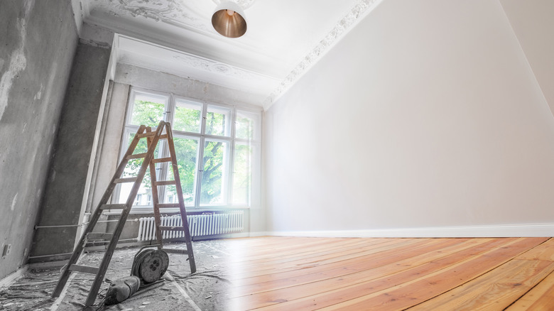 A room freshly painted gray