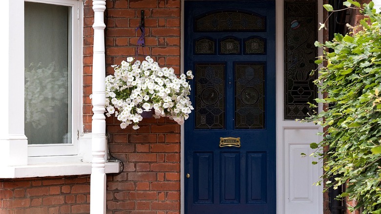 White flowers in hanging basket