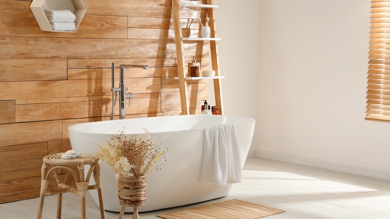 organic bathroom with garden tub