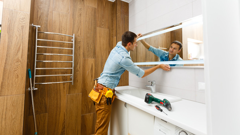 Man renovating restroom