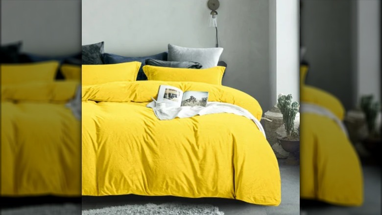 Yellow velvet duvet